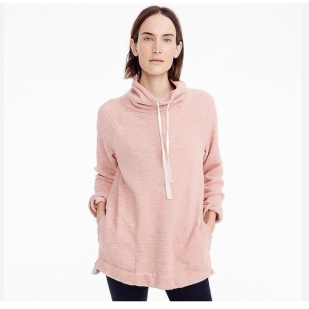 J Crew Turtleneck Tunic Sweatshirt  FrenchTerry Fabric in Blush color